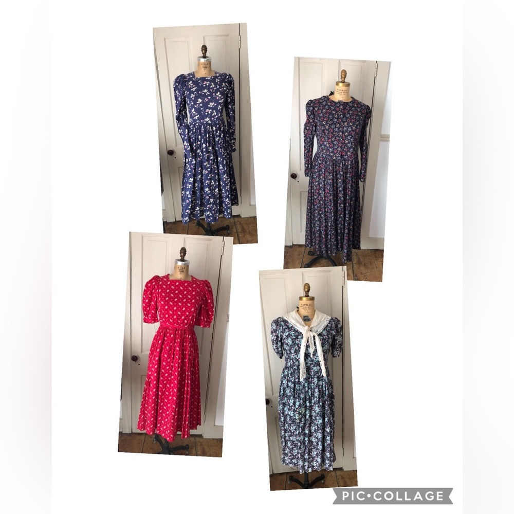 Vintage Laura Ashley Maxi Dress Lot Floral Roses Strawberry Cottage Core